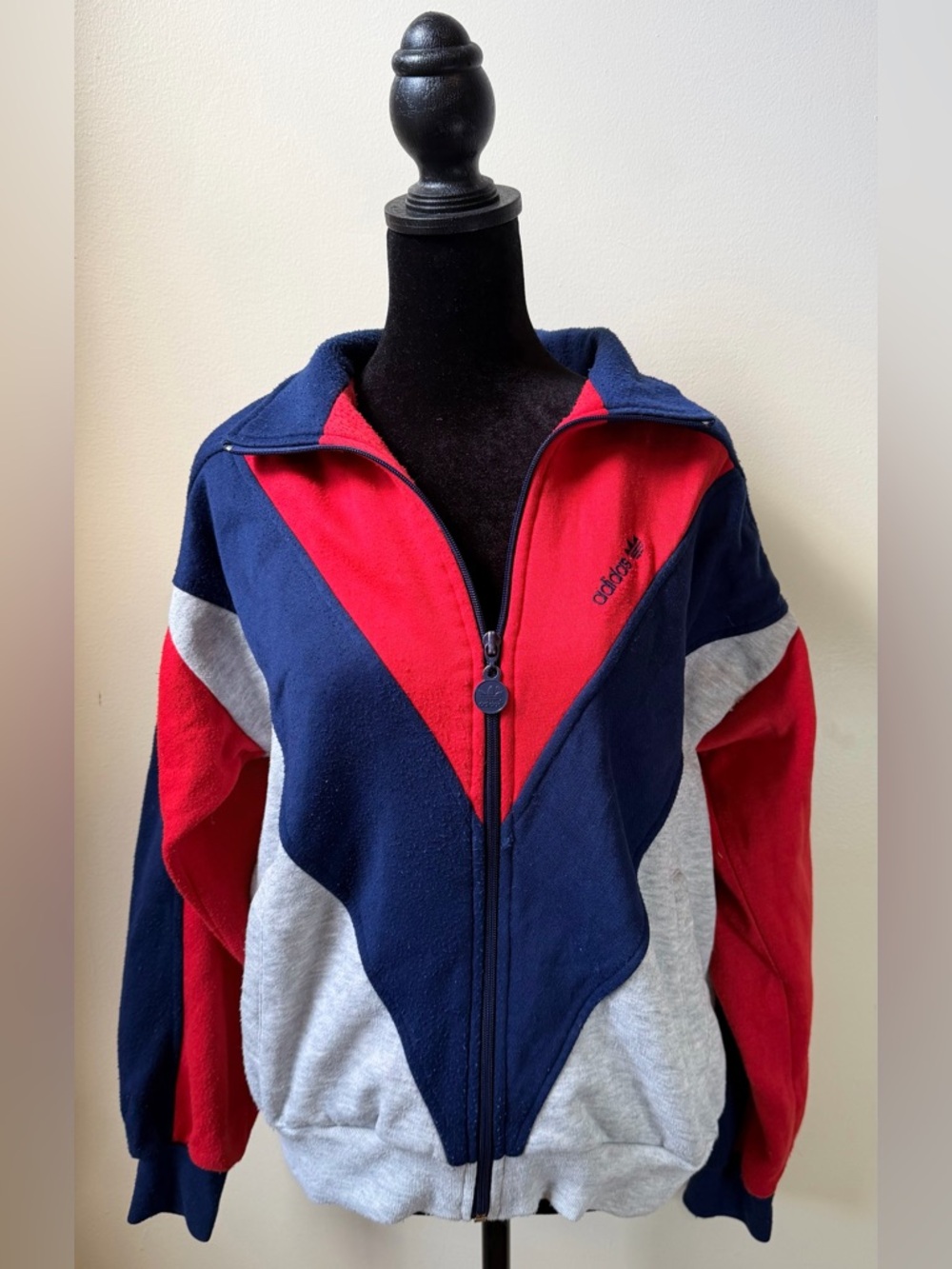 Adidas Originals Vintage Track Jacket S Blue Red  Grey Retro Streetwear Full Zip